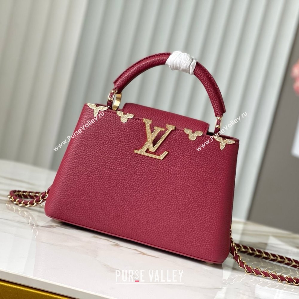 Louis Vuitton Capucines BB Bag with Strass Hardware in Taurillon Leather M24583 Deep Red 2025 (K-25011403)