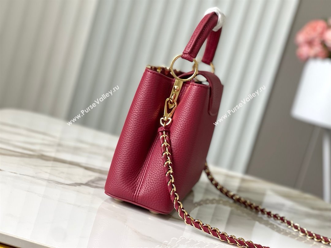 Louis Vuitton Capucines BB Bag with Strass Hardware in Taurillon Leather M24583 Deep Red 2025 (K-25011403)