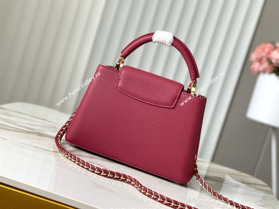 Louis Vuitton Capucines BB Bag with Strass Hardware in Taurillon Leather M24583 Deep Red 2025 (K-25011403)