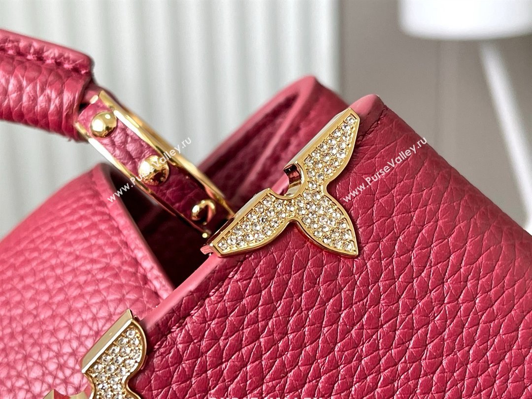 Louis Vuitton Capucines BB Bag with Strass Hardware in Taurillon Leather M24583 Deep Red 2025 (K-25011403)