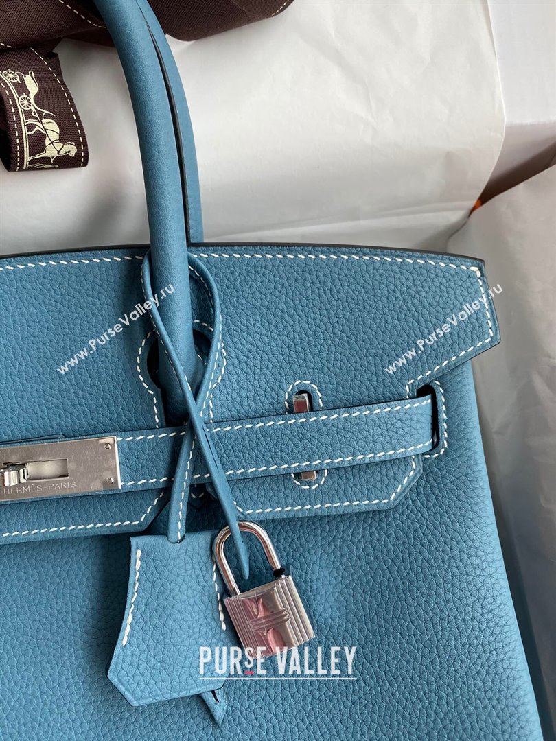 Hermes Birkin 30cm/35cm Bag in Original Togo Leather Denim Blue/Silver 2024 (Full Handmade) (XYA-24040916)