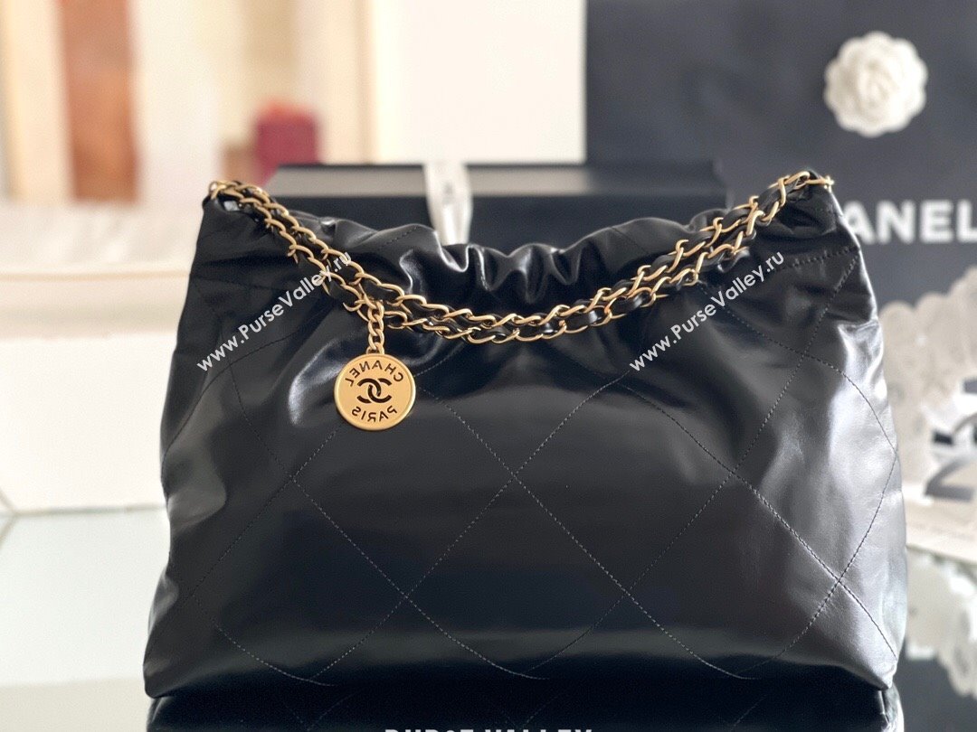 Chanel Shiny Calfskin 22 East West Shopping Bag AS4486 Black/Gold 2024 Top Quality (MHE-24072305)