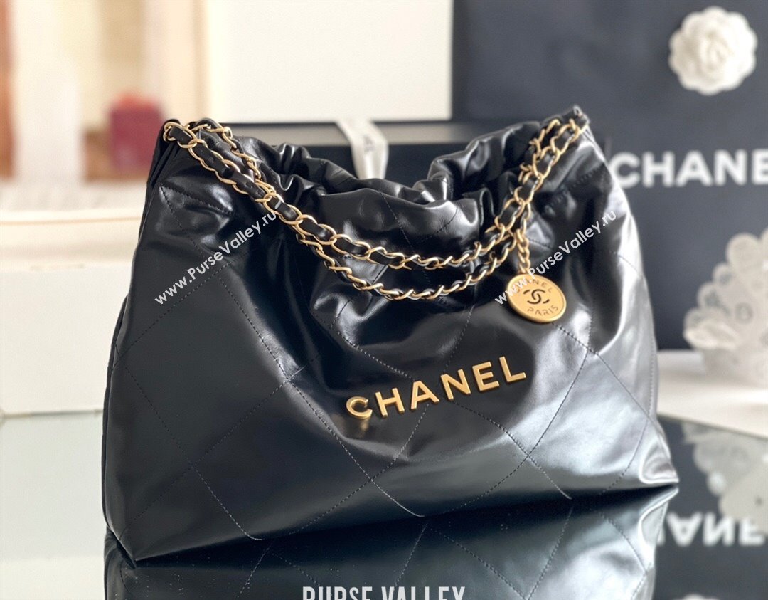 Chanel Shiny Calfskin 22 East West Shopping Bag AS4486 Black/Gold 2024 Top Quality (MHE-24072305)