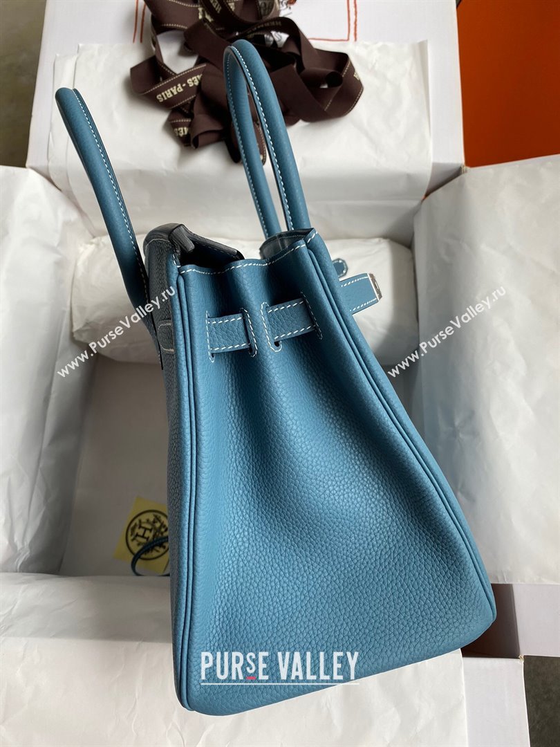 Hermes Birkin 30cm/35cm Bag in Original Togo Leather Denim Blue/Silver 2024 (Full Handmade) (XYA-24040916)