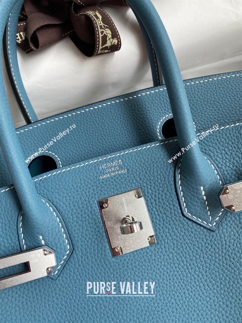 Hermes Birkin 30cm/35cm Bag in Original Togo Leather Denim Blue/Silver 2024 (Full Handmade) (XYA-24040916)