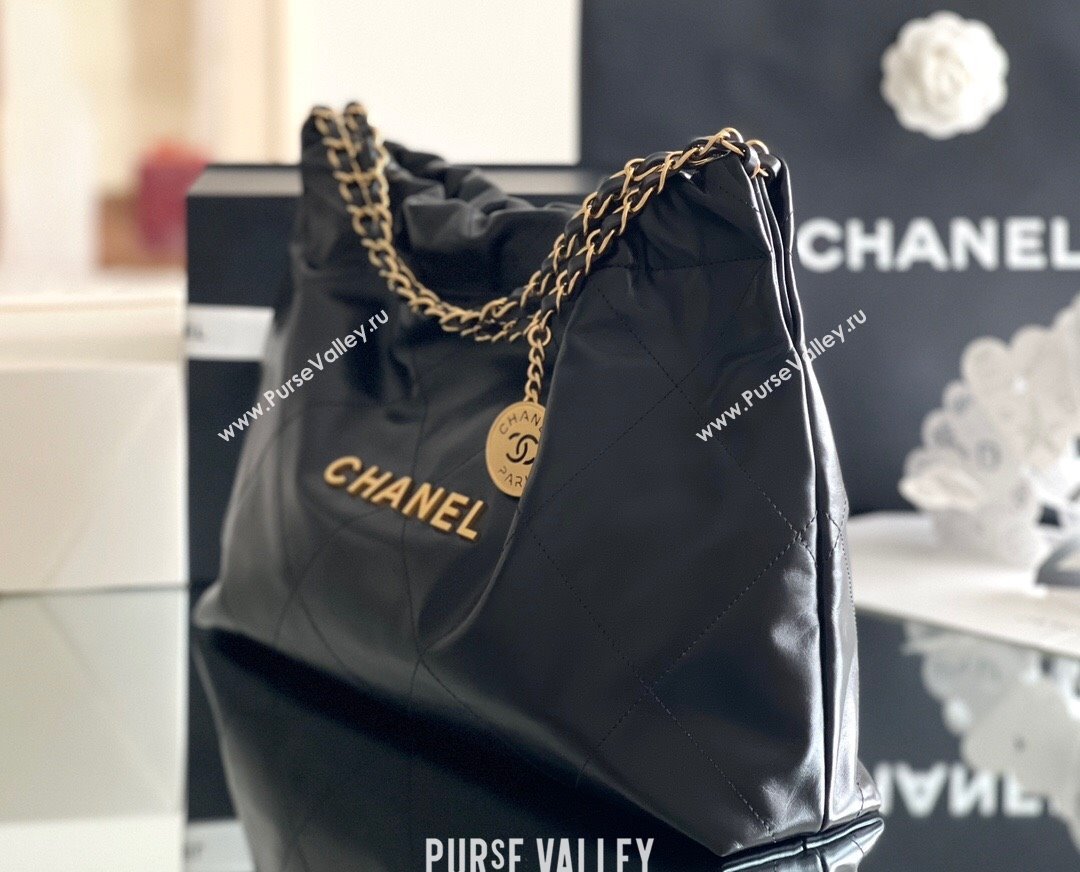 Chanel Shiny Calfskin 22 East West Shopping Bag AS4486 Black/Gold 2024 Top Quality (MHE-24072305)