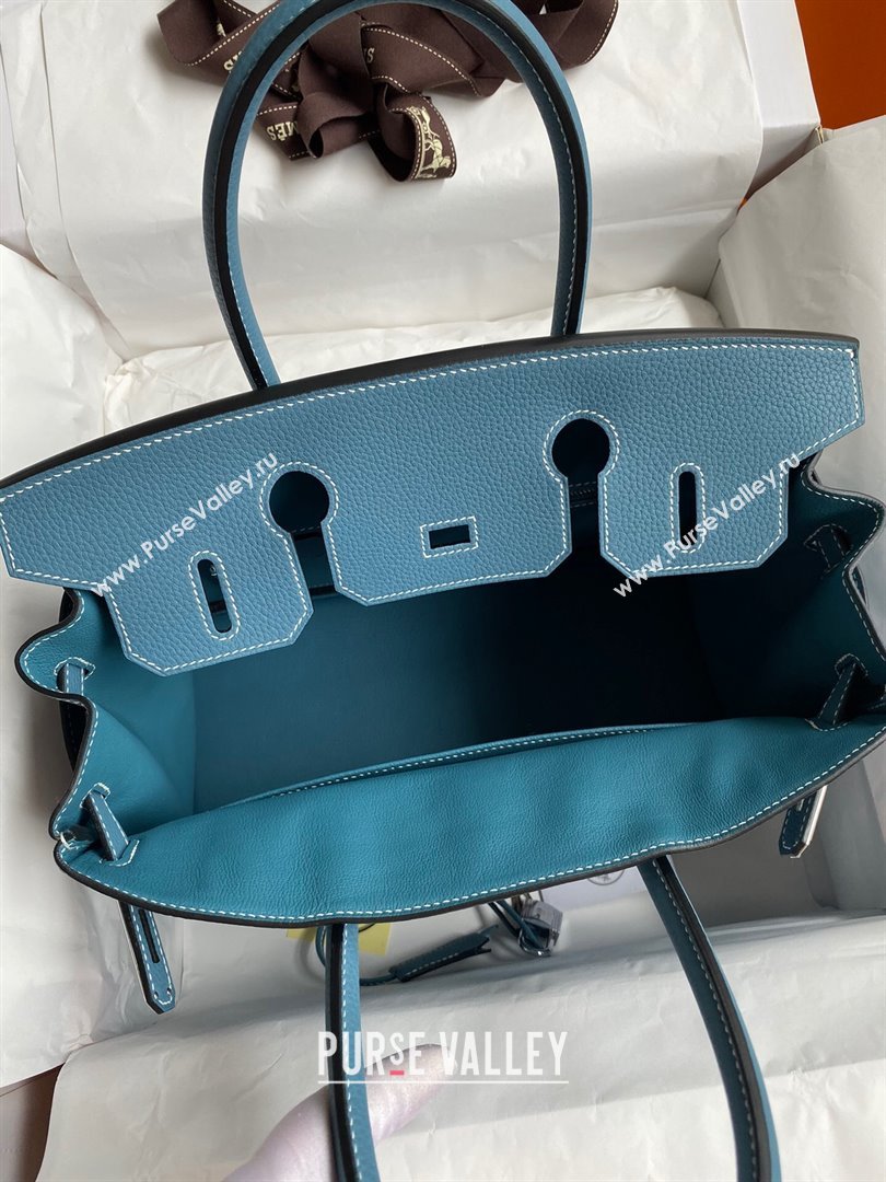 Hermes Birkin 30cm/35cm Bag in Original Togo Leather Denim Blue/Silver 2024 (Full Handmade) (XYA-24040916)