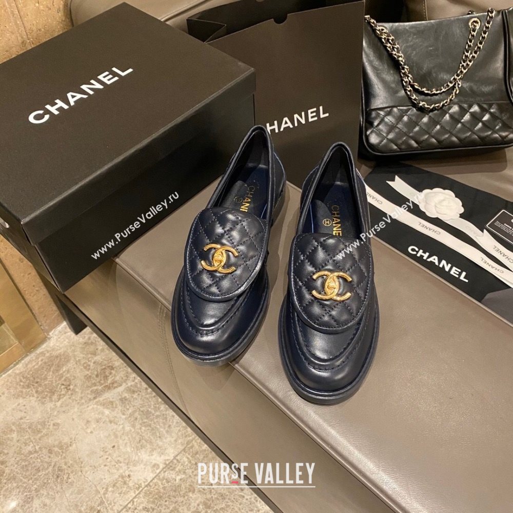 Chanel Leather Loafers with CC Foldover Blue 2020 (MD-20120280)