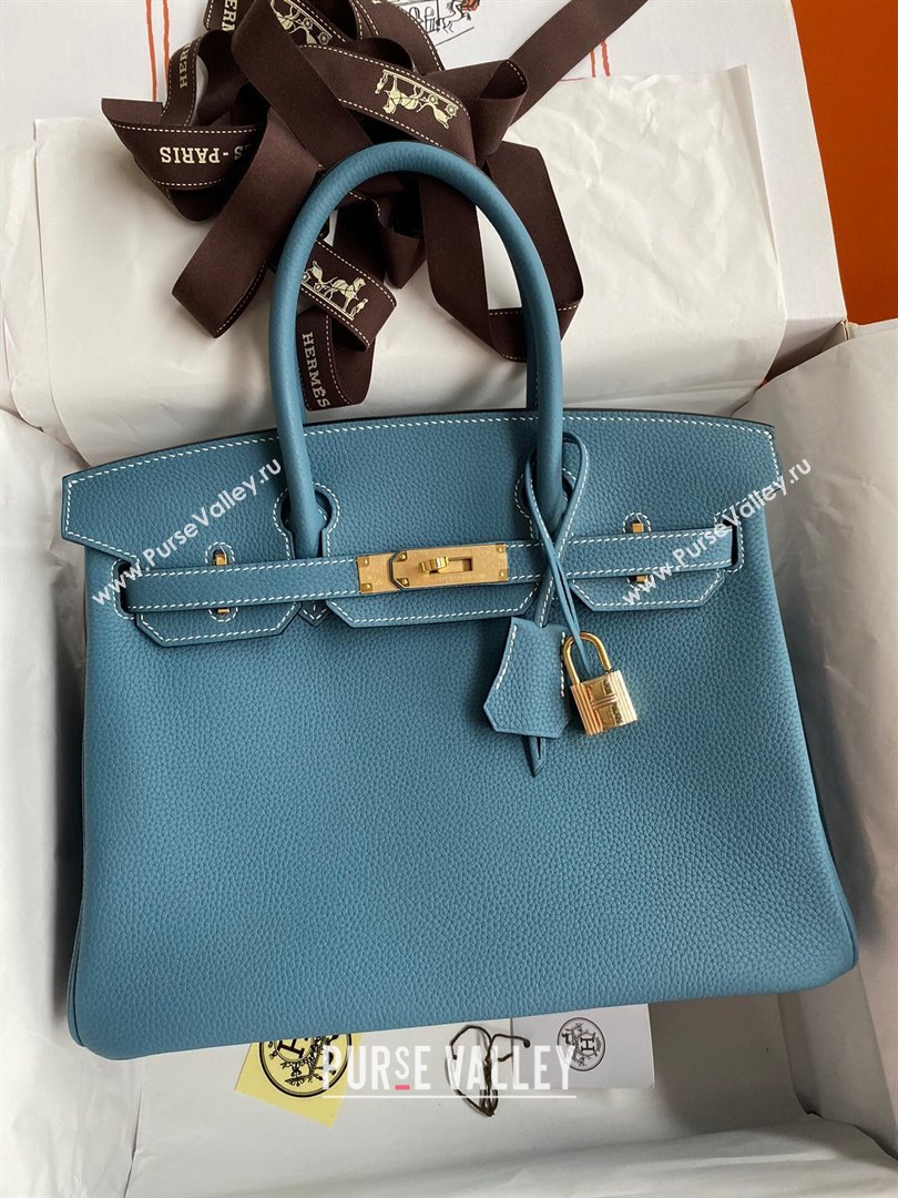 Hermes Birkin 30cm/35cm Bag in Original Togo Leather Denim Blue/Gold 2024 (Full Handmade) (XYA-24040917)