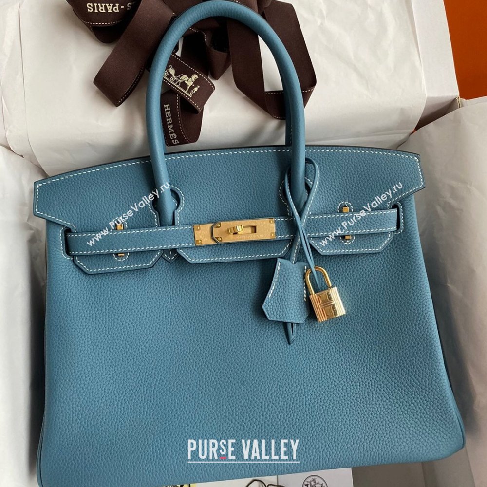 Hermes Birkin 30cm/35cm Bag in Original Togo Leather Denim Blue/Gold 2024 (Full Handmade) (XYA-24040917)