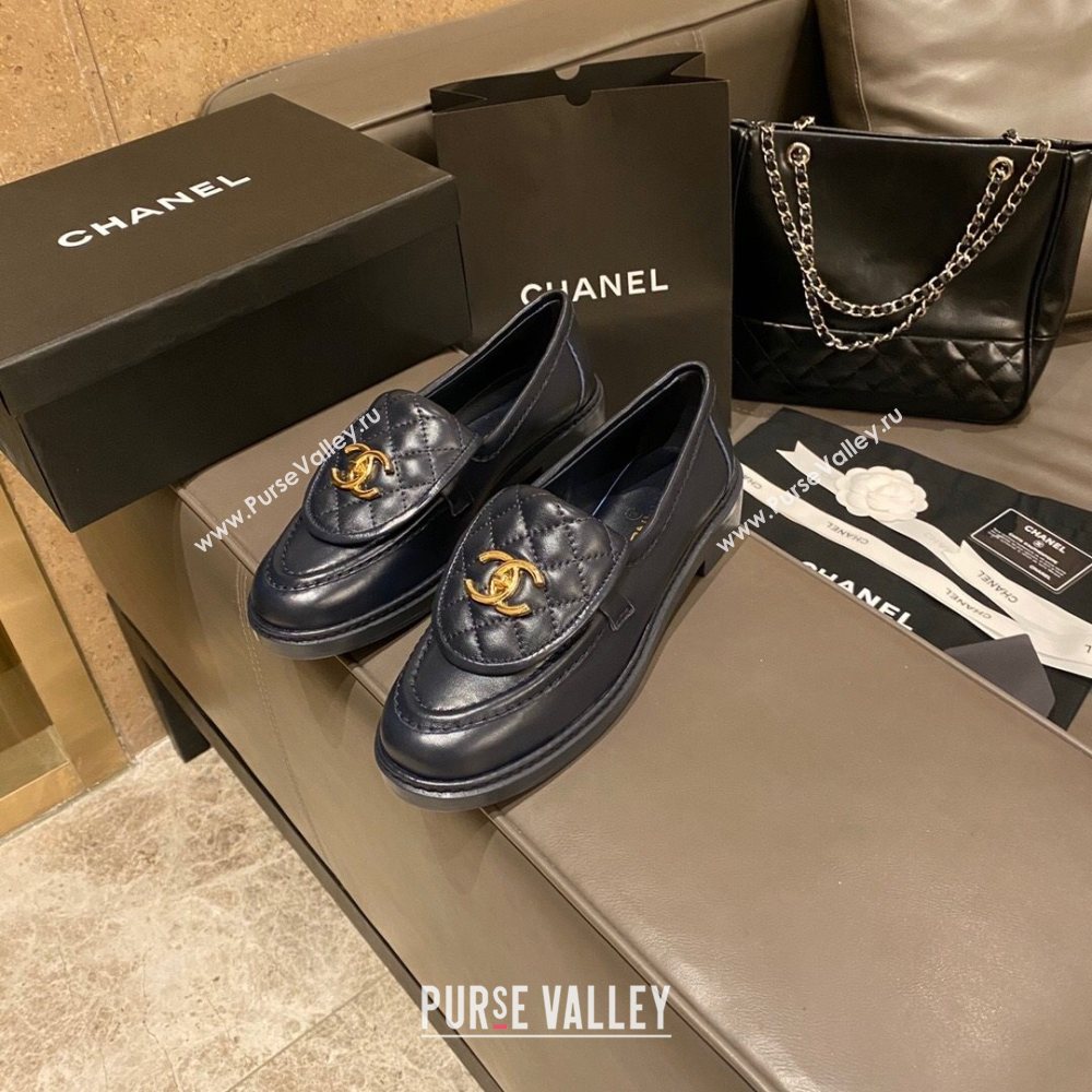 Chanel Leather Loafers with CC Foldover Blue 2020 (MD-20120280)