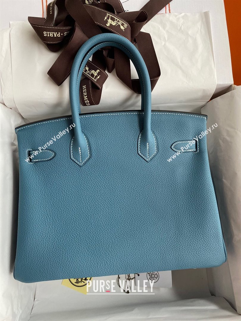 Hermes Birkin 30cm/35cm Bag in Original Togo Leather Denim Blue/Gold 2024 (Full Handmade) (XYA-24040917)