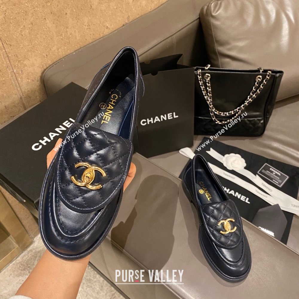 Chanel Leather Loafers with CC Foldover Blue 2020 (MD-20120280)