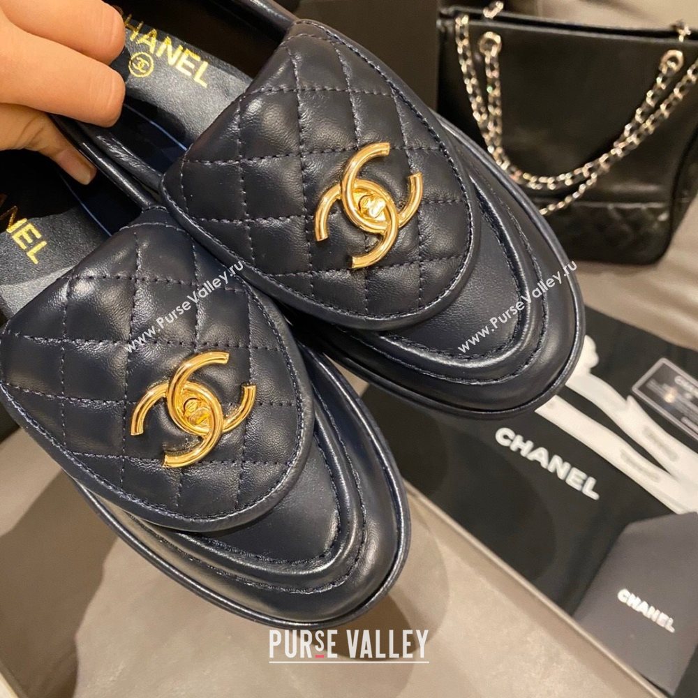 Chanel Leather Loafers with CC Foldover Blue 2020 (MD-20120280)