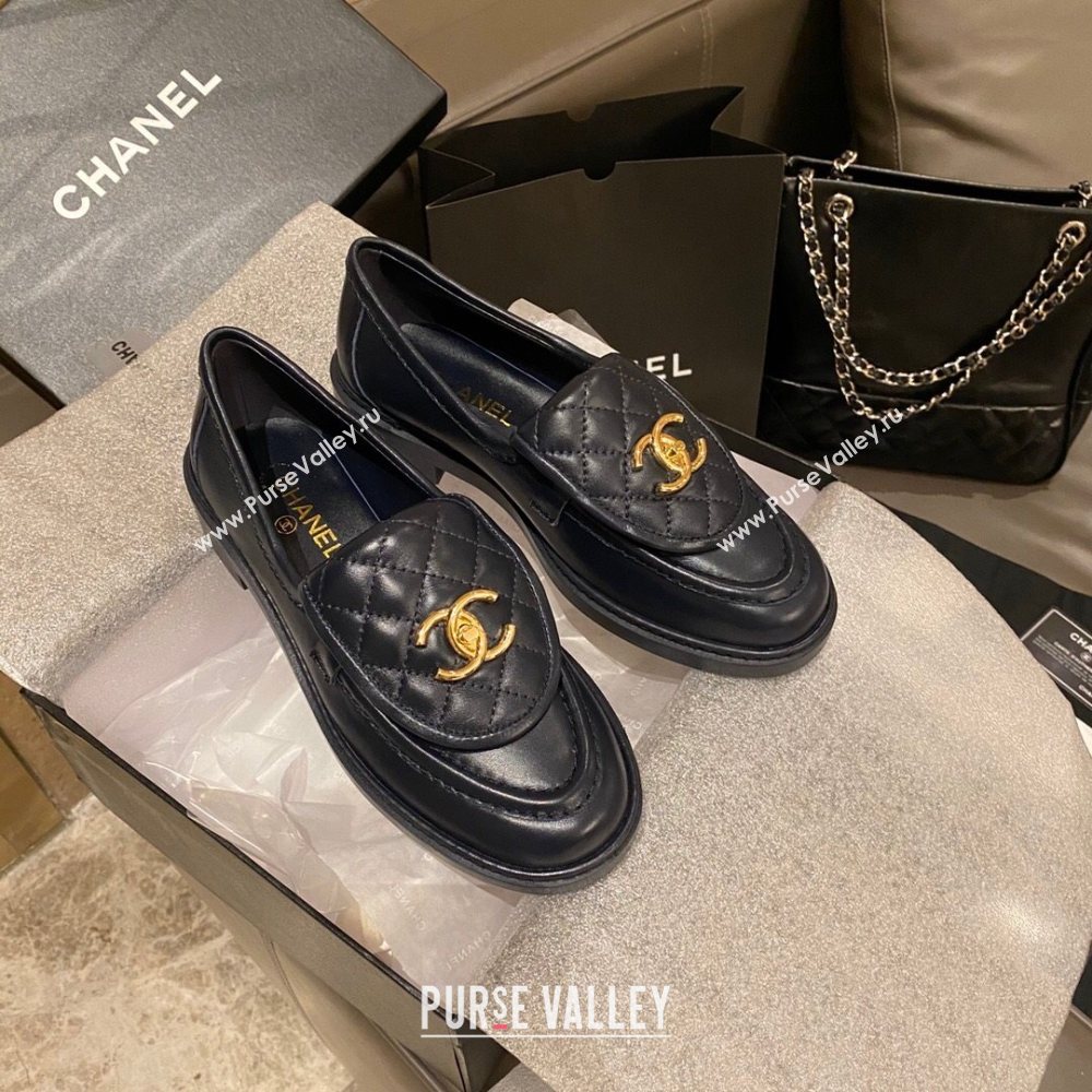 Chanel Leather Loafers with CC Foldover Blue 2020 (MD-20120280)
