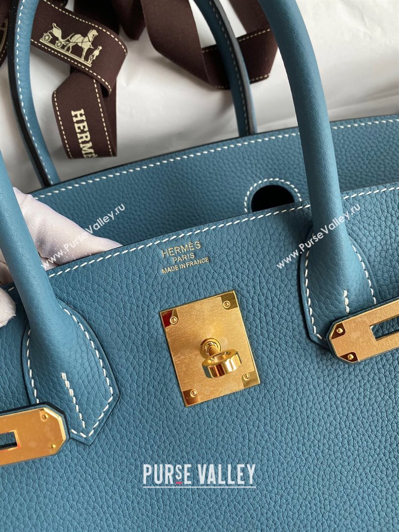 Hermes Birkin 30cm/35cm Bag in Original Togo Leather Denim Blue/Gold 2024 (Full Handmade) (XYA-24040917)