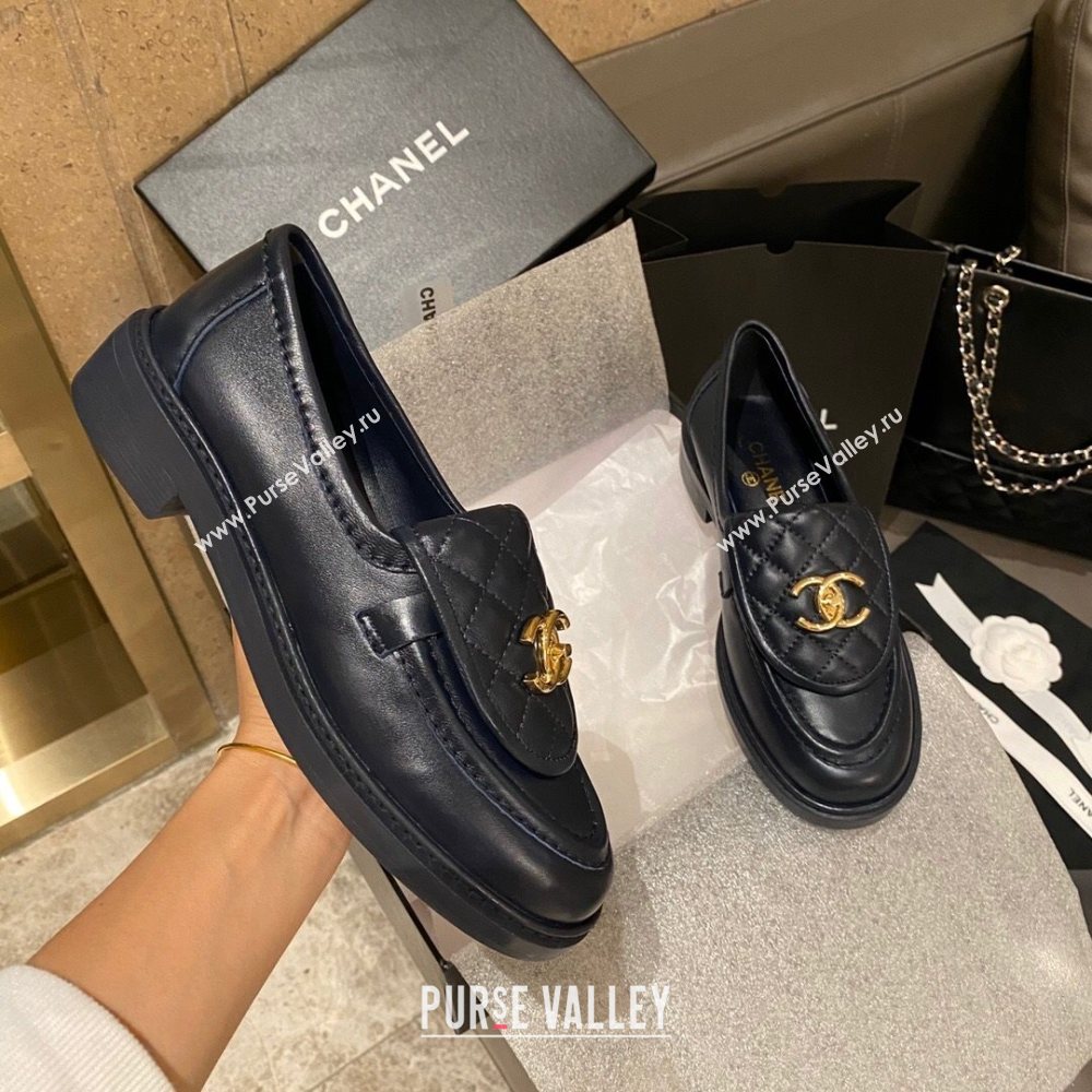 Chanel Leather Loafers with CC Foldover Blue 2020 (MD-20120280)