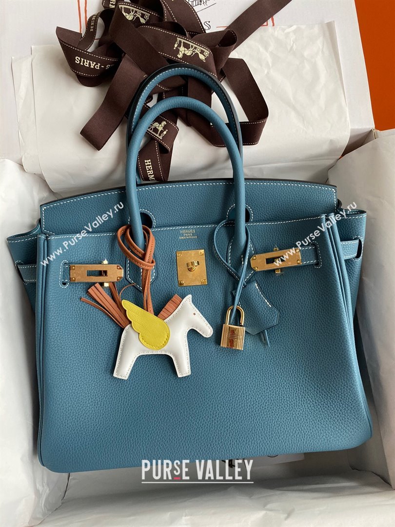 Hermes Birkin 30cm/35cm Bag in Original Togo Leather Denim Blue/Gold 2024 (Full Handmade) (XYA-24040917)