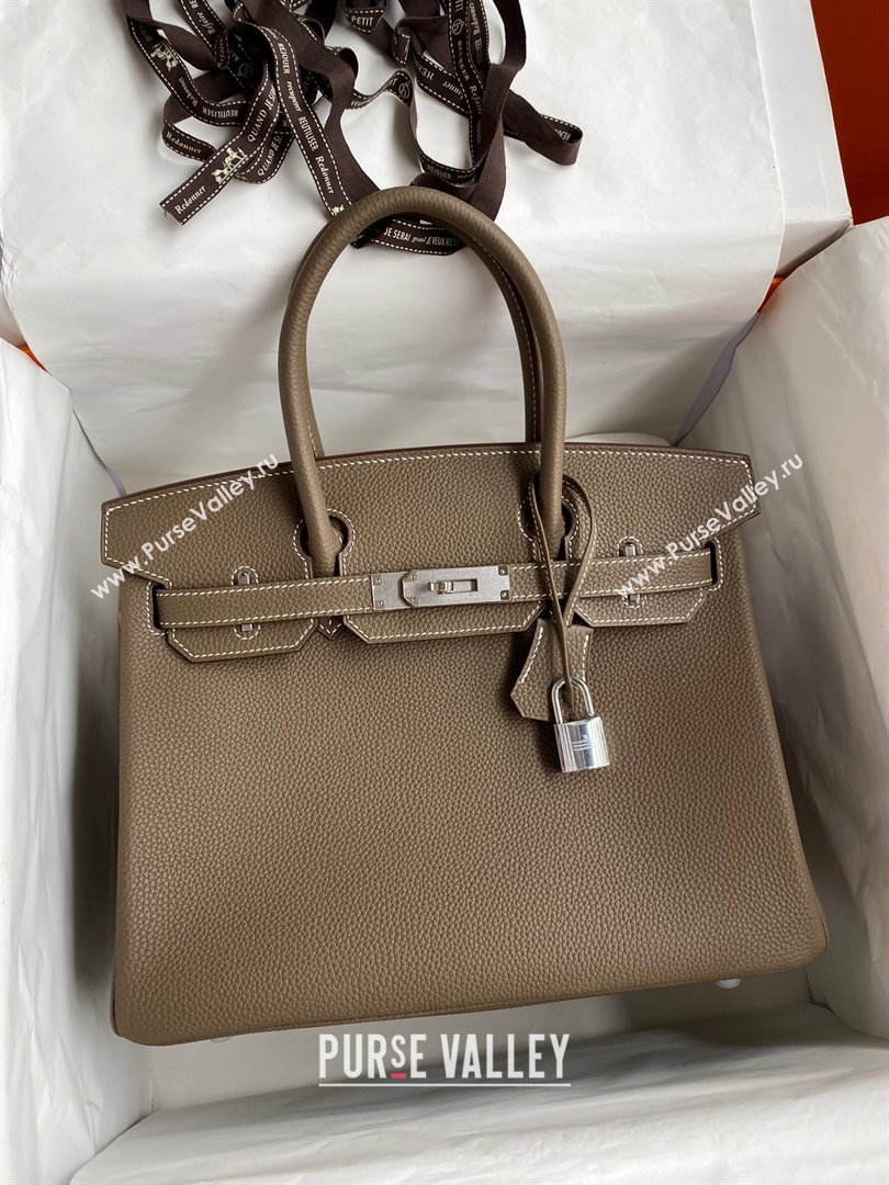 Hermes Birkin 30cm/35cm Bag in Original Togo Leather Etoupe/Silver 2024 (Full Handmade) (XYA-24040918)