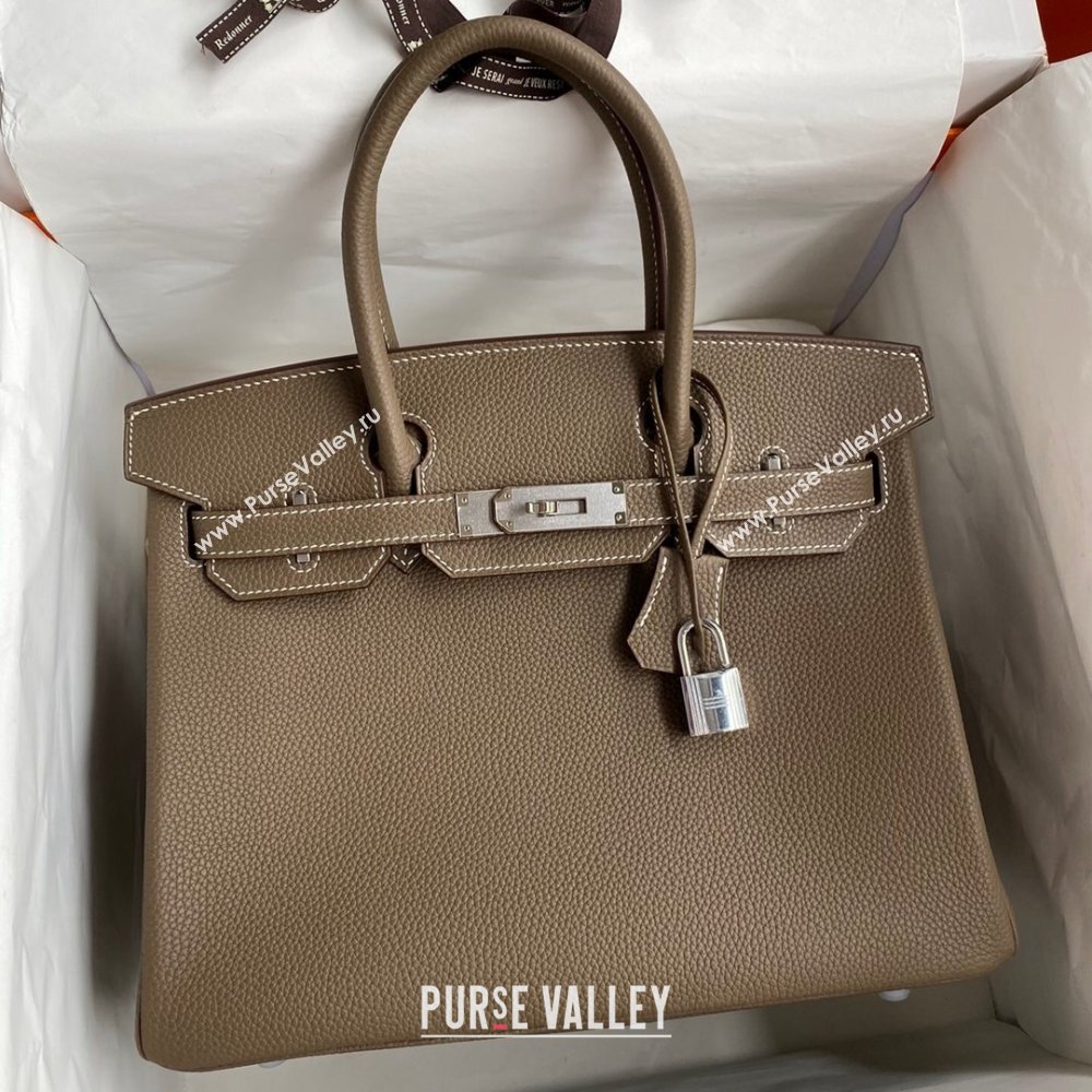 Hermes Birkin 30cm/35cm Bag in Original Togo Leather Etoupe/Silver 2024 (Full Handmade) (XYA-24040918)
