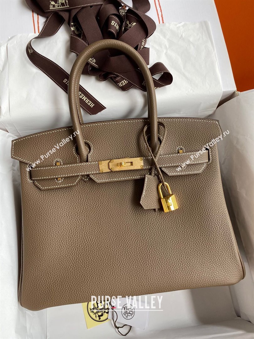 Hermes Birkin 30cm/35cm Bag in Original Togo Leather Etoupe/Gold 2024 (Full Handmade) (XYA-24070919)