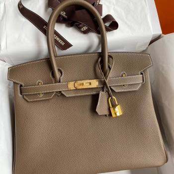 Hermes Birkin 30cm/35cm Bag in Original Togo Leather Etoupe/Gold 2024 (Full Handmade) (XYA-24070919)