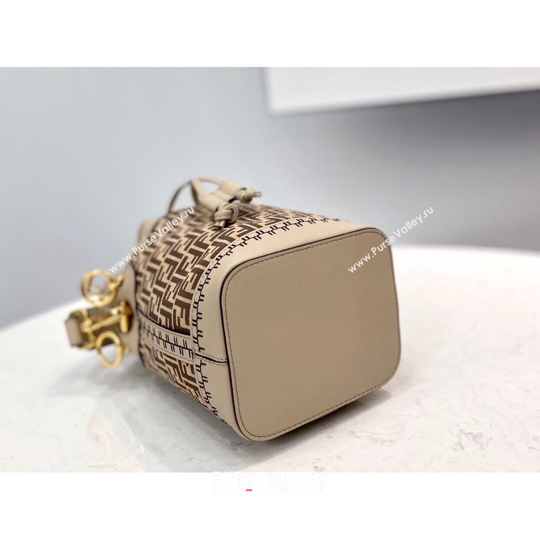 Fendi Mon Tresor Mini Bucket Bag in FF Suede and Calfskin Beige 2021 (CL-21090618)