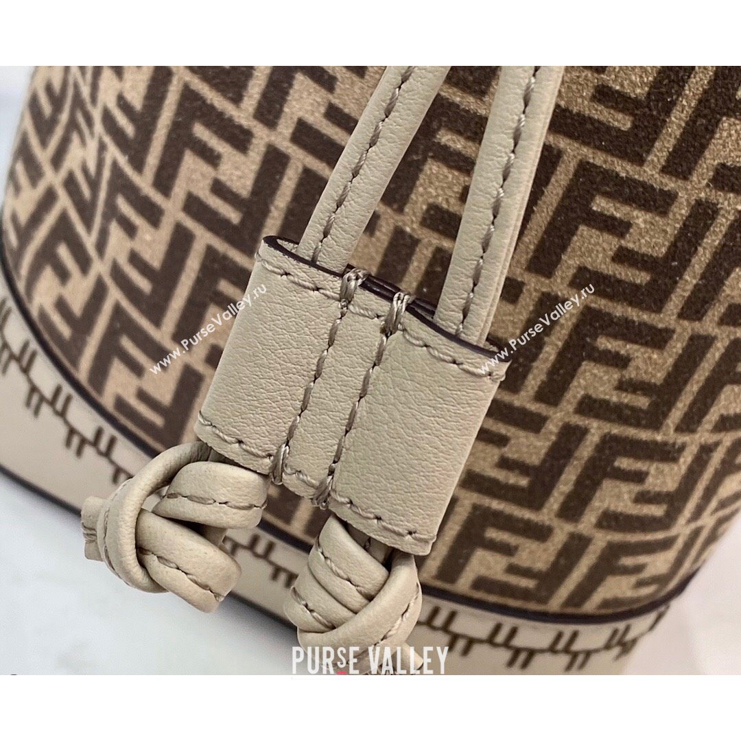 Fendi Mon Tresor Mini Bucket Bag in FF Suede and Calfskin Beige 2021 (CL-21090618)