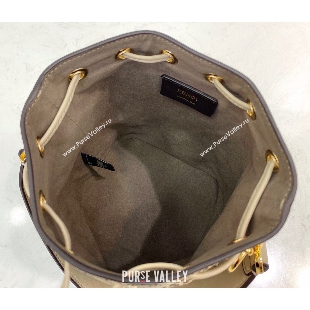 Fendi Mon Tresor Mini Bucket Bag in FF Suede and Calfskin Beige 2021 (CL-21090618)