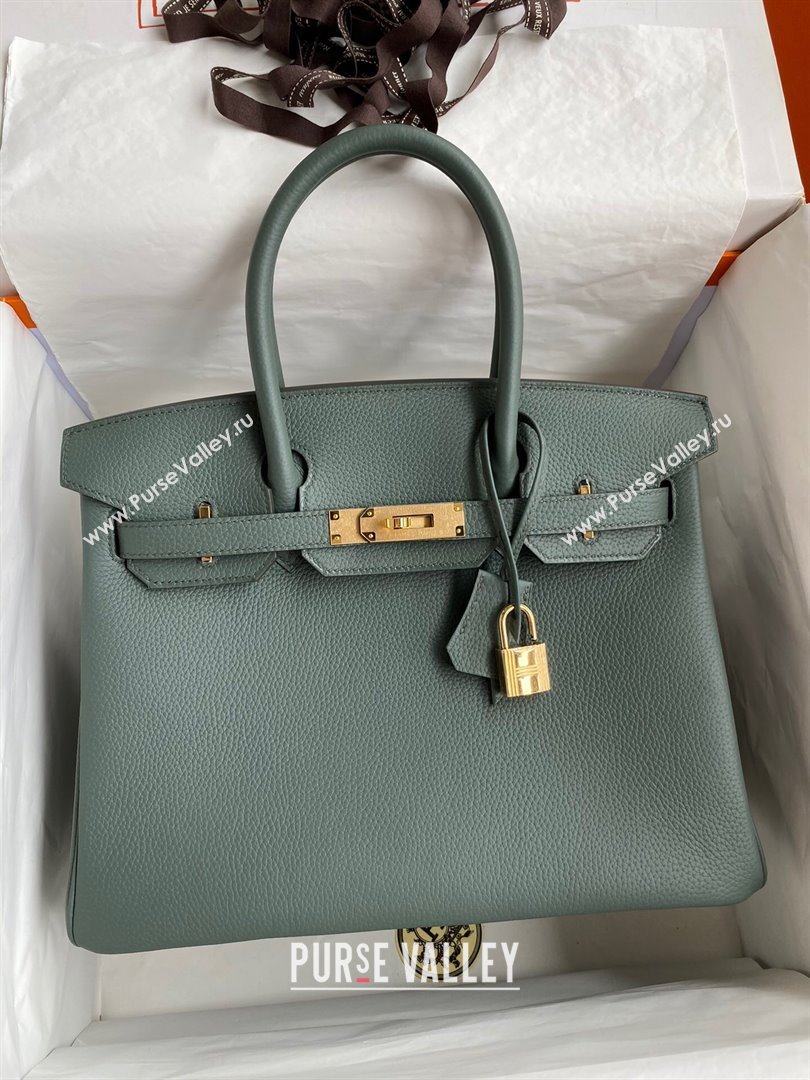 Hermes Birkin 30cm/35cm Bag in Original Togo Leather Almond Green/Gold 2024 (Full Handmade) (XYA-24040920)