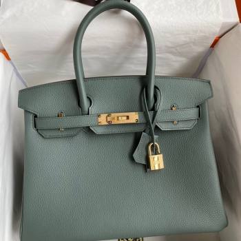Hermes Birkin 30cm/35cm Bag in Original Togo Leather Almond Green/Gold 2024 (Full Handmade) (XYA-24040920)