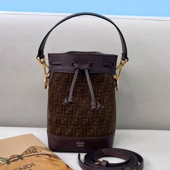 Fendi Mon Tresor Mini Bucket Bag in FF Suede and Calfskin Brown 2021 (CL-21090619)