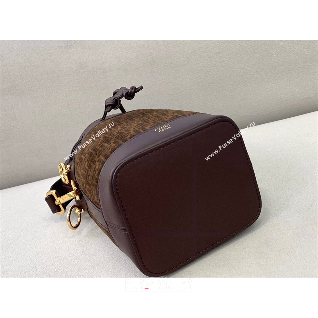 Fendi Mon Tresor Mini Bucket Bag in FF Suede and Calfskin Brown 2021 (CL-21090619)