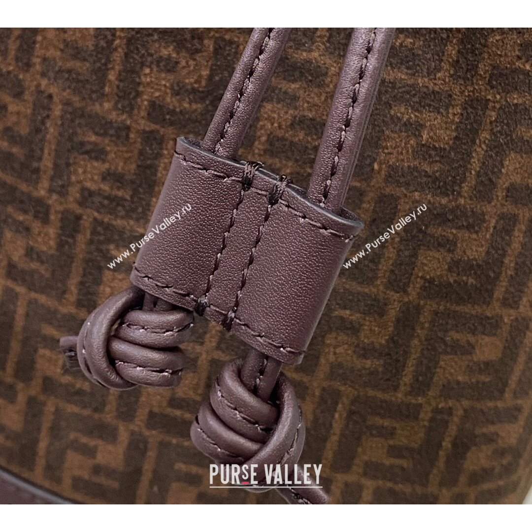 Fendi Mon Tresor Mini Bucket Bag in FF Suede and Calfskin Brown 2021 (CL-21090619)