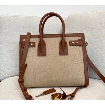 Saint Laurent Classic Small Sac De Jour Bag in Canvas and Smooth Leather Brown 6367 2021 (YID-210827069)