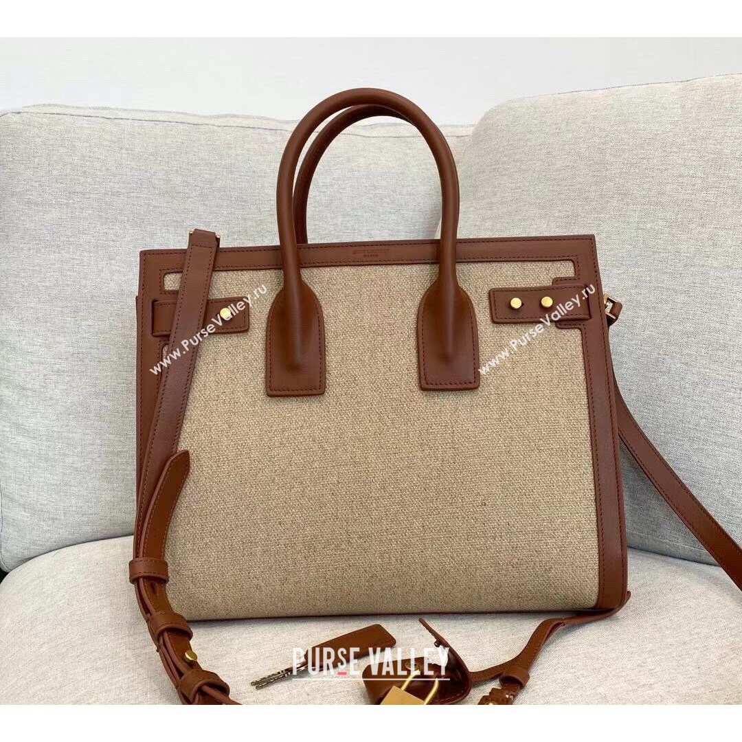 Saint Laurent Classic Small Sac De Jour Bag in Canvas and Smooth Leather Brown 6367 2021 (YID-210827069)