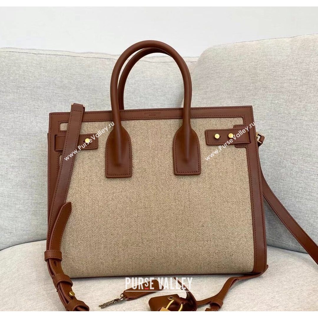 Saint Laurent Classic Small Sac De Jour Bag in Canvas and Smooth Leather Brown 6367 2021 (YID-210827069)
