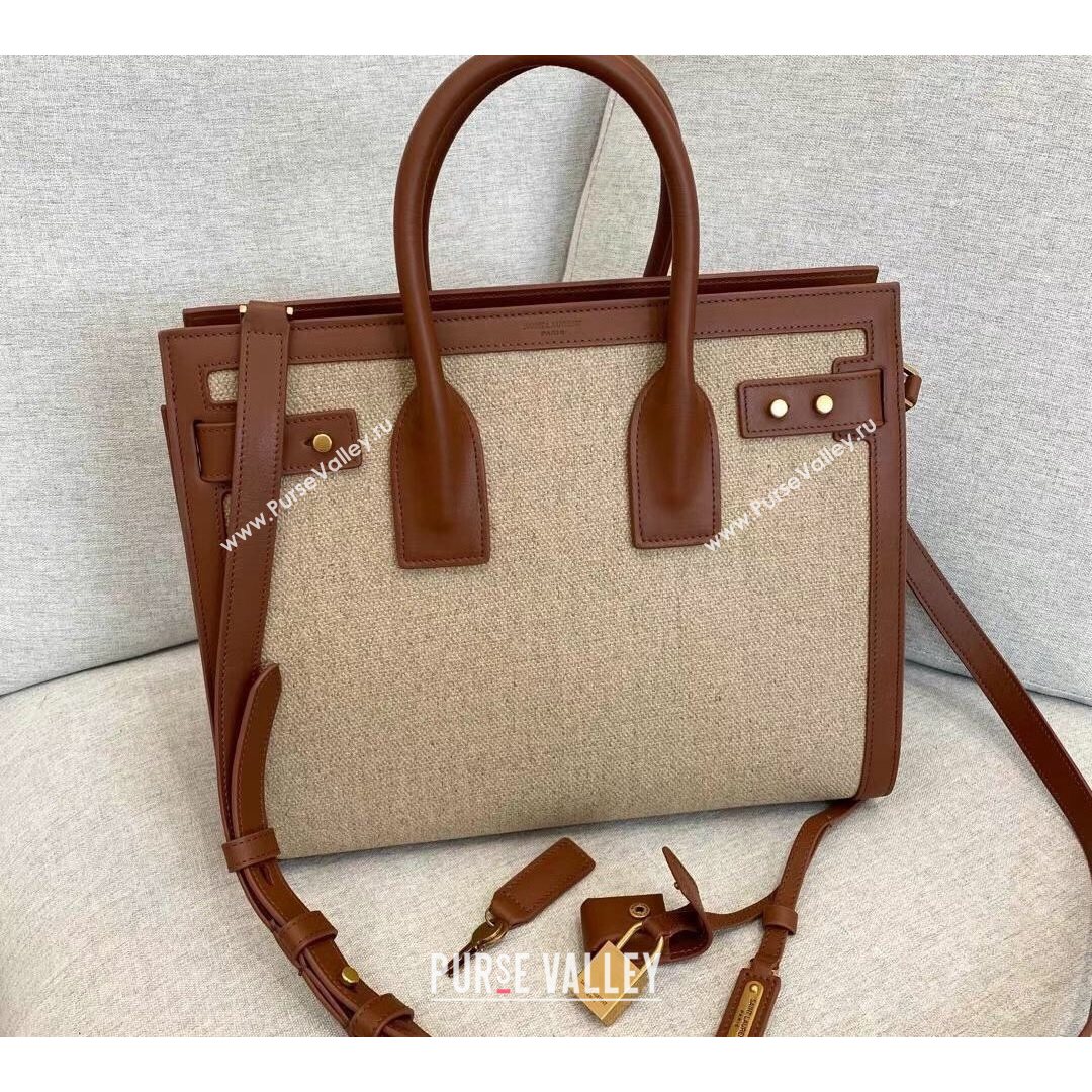 Saint Laurent Classic Small Sac De Jour Bag in Canvas and Smooth Leather Brown 6367 2021 (YID-210827069)