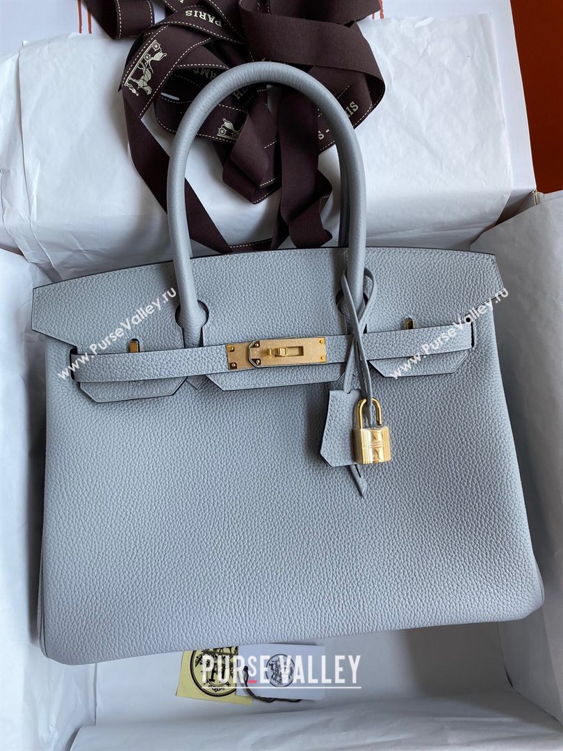 Hermes Birkin 30cm/35cm Bag in Original Togo Leather Glacier Blue/Gold 2024 (Full Handmade) (XYA-24040922)
