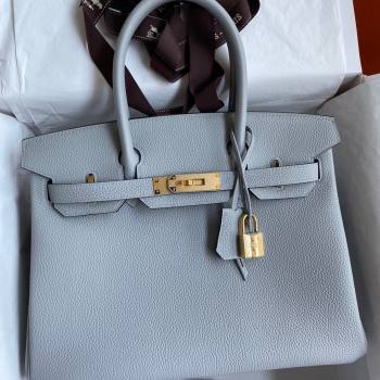 Hermes Birkin 30cm/35cm Bag in Original Togo Leather Glacier Blue/Gold 2024 (Full Handmade) (XYA-24040922)