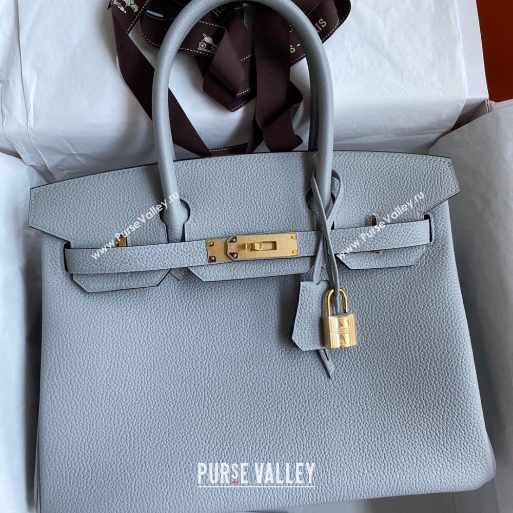 Hermes Birkin 30cm/35cm Bag in Original Togo Leather Glacier Blue/Gold 2024 (Full Handmade) (XYA-24040922)