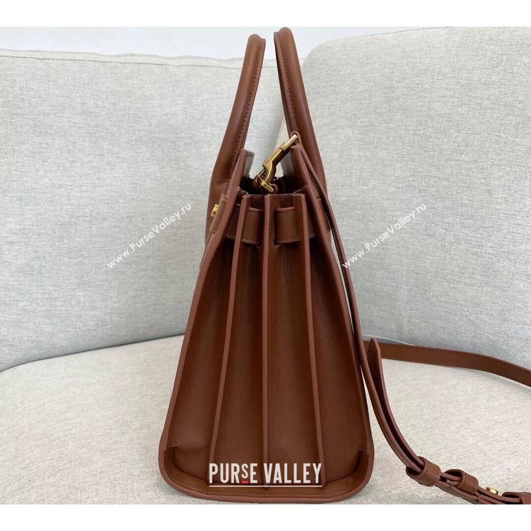 Saint Laurent Classic Small Sac De Jour Bag in Canvas and Smooth Leather Brown 6367 2021 (YID-210827069)