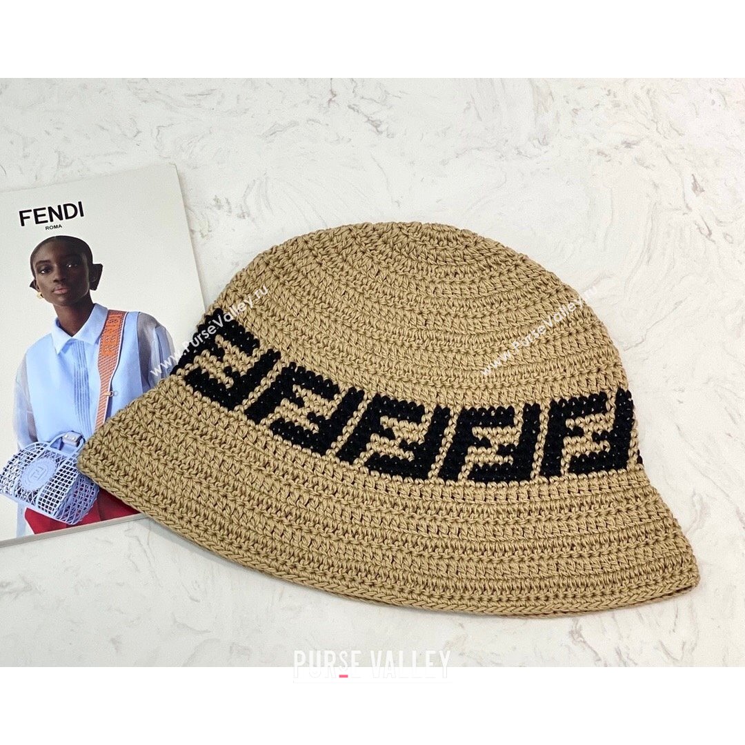 Fendi Woven Cotton Crochet Wide-Brim Hat Beige 2021 (CL-21090620)