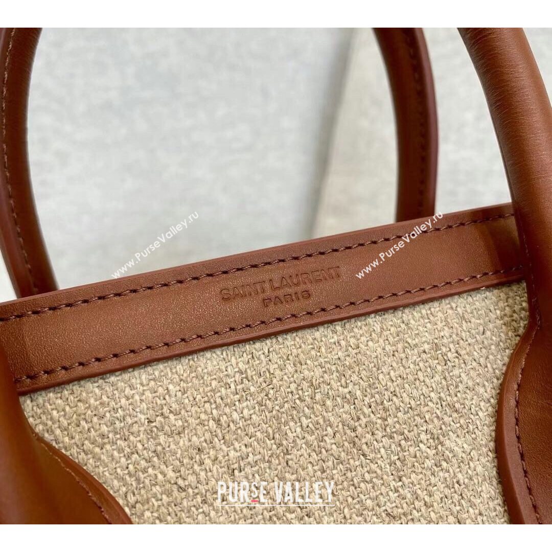 Saint Laurent Classic Small Sac De Jour Bag in Canvas and Smooth Leather Brown 6367 2021 (YID-210827069)