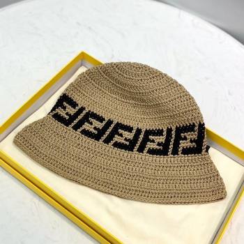 Fendi Woven Cotton Crochet Wide-Brim Hat Beige 2021 (CL-21090620)