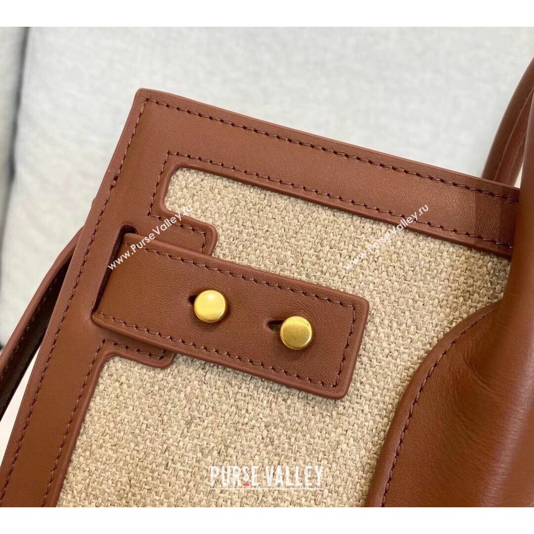 Saint Laurent Classic Small Sac De Jour Bag in Canvas and Smooth Leather Brown 6367 2021 (YID-210827069)
