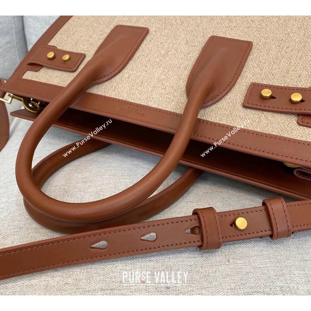 Saint Laurent Classic Small Sac De Jour Bag in Canvas and Smooth Leather Brown 6367 2021 (YID-210827069)