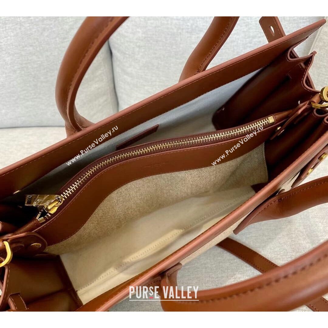 Saint Laurent Classic Small Sac De Jour Bag in Canvas and Smooth Leather Brown 6367 2021 (YID-210827069)