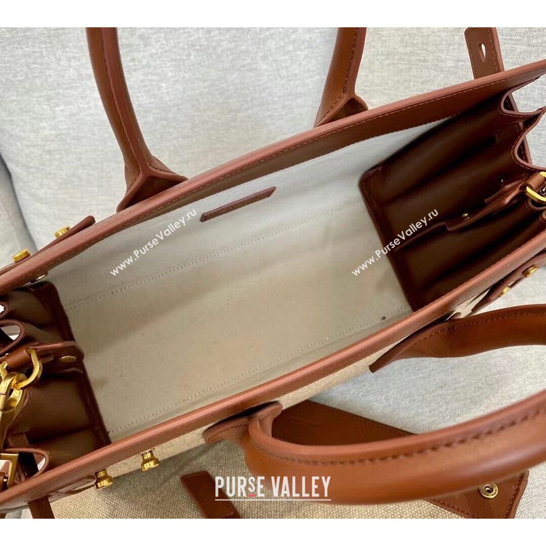 Saint Laurent Classic Small Sac De Jour Bag in Canvas and Smooth Leather Brown 6367 2021 (YID-210827069)