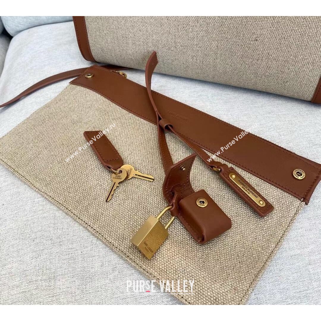 Saint Laurent Classic Small Sac De Jour Bag in Canvas and Smooth Leather Brown 6367 2021 (YID-210827069)